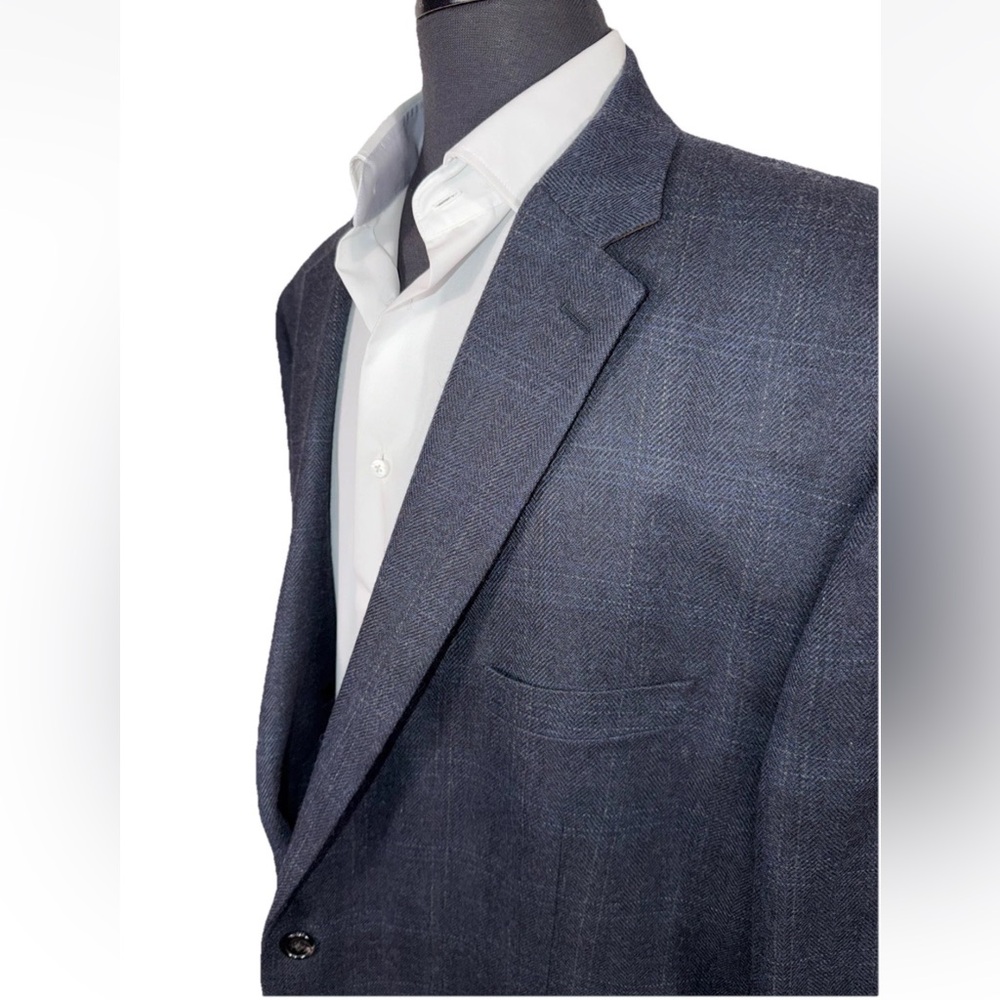LAUREN RALPH LAUREN BLUE PLAID WOOL FLANNEL SPORT COAT SZ 52 ELBOW PATCHES